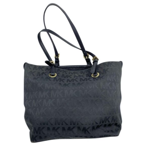 Michael Kors All Over Logo Black Fabric Tote Bag - Picture 1 of 12